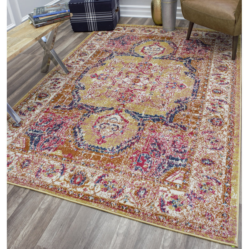 CosmoLiving by Cosmopolitan Avenue Gold/Pink Area Rug Wayfair